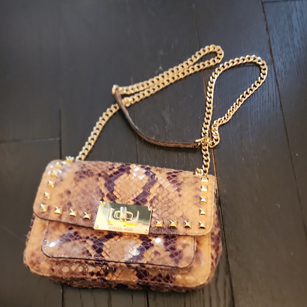 Michael Kors Chic Snakeskin Crossbody Bag with Gold Chain